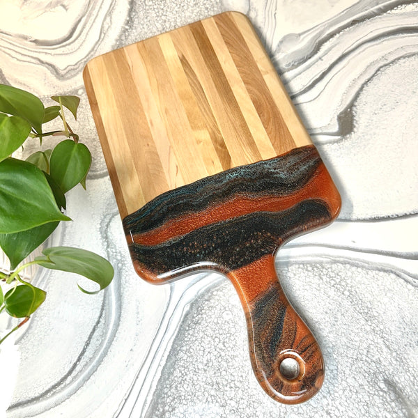 Maple Epoxy Art Charcuterie Board with Handle - 16" x 8" (#3673)