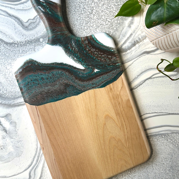 Maple Epoxy Art Charcuterie Board with Handle - 16" x 8" (#3679)