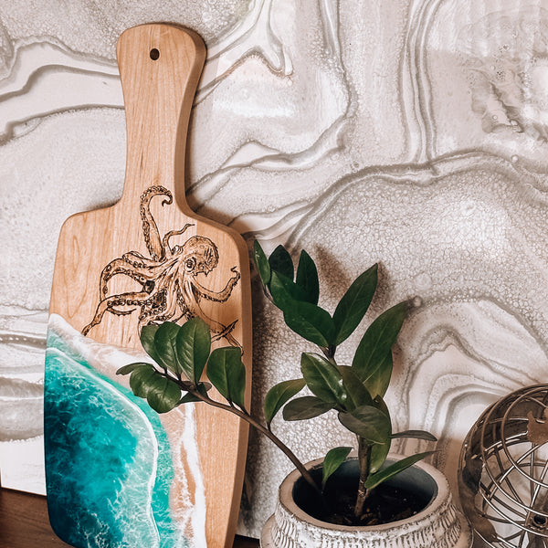 "The Kraken" Maple Georgian Bay Charcuterie Board with Handle - 18" x 8" (#3681)