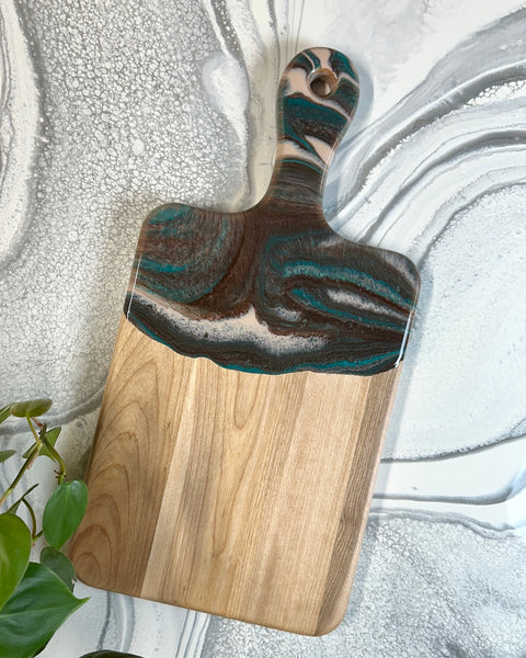 Maple Epoxy Art Charcuterie Board with Handle - 16" x 8" (#3672)