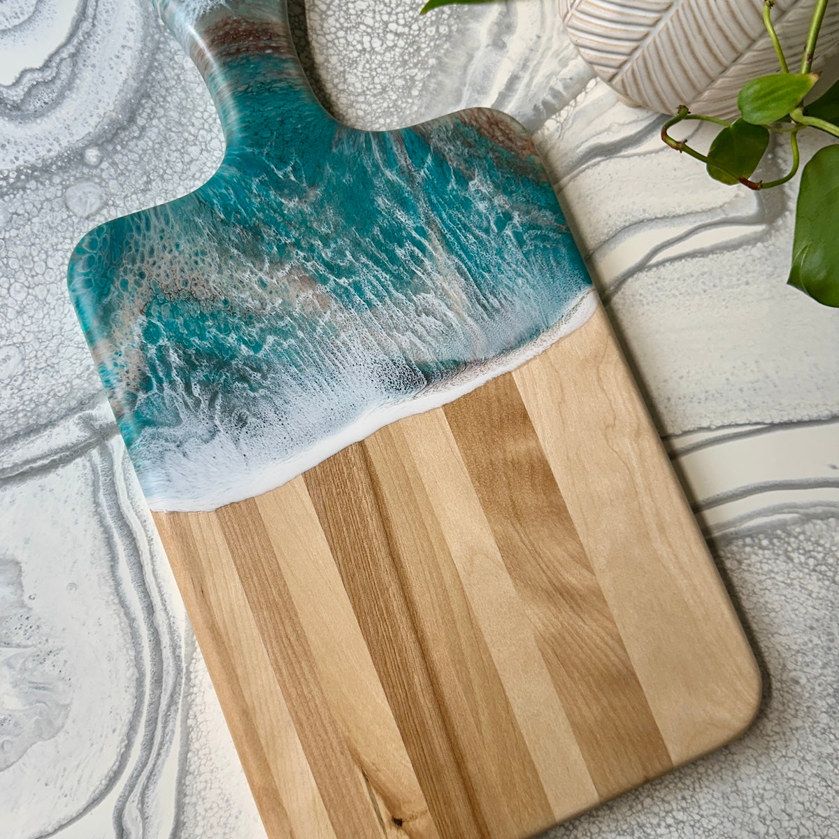 Maple Epoxy Art Charcuterie Board with Handle - 16" x 8" (#3674)