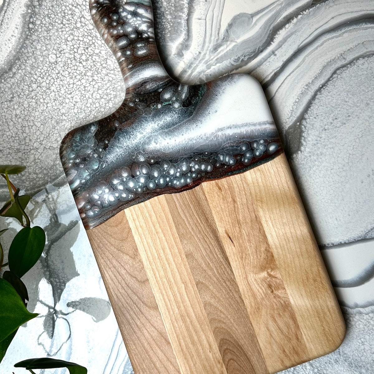 Maple Epoxy Art Charcuterie Board with Handle - 16" x 8" (#3676)