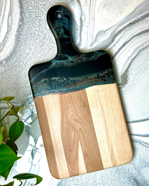Maple Epoxy Art Charcuterie Board with Handle - 16" x 8" (#3680)