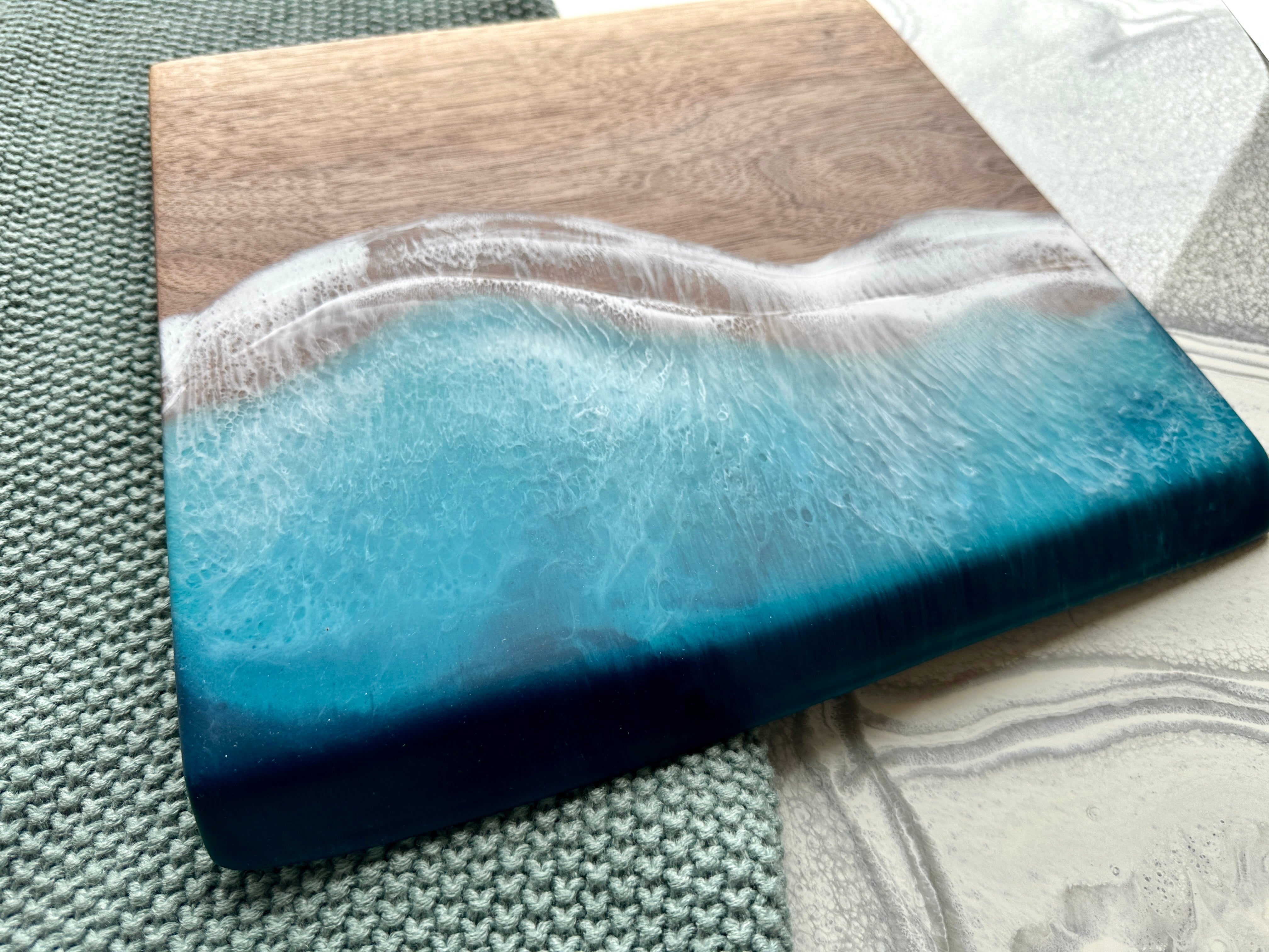 Black Walnut Live Edge Cheeseboard with Epoxy Beach Waves - 13
