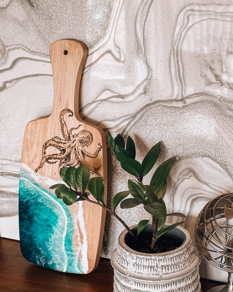 "The Kraken" Maple Georgian Bay Charcuterie Board with Handle - 18" x 8" (#3681)