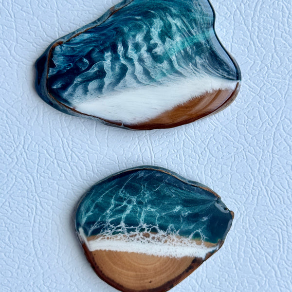 Fridge Magnet - Live Edge Wood + Epoxy Beach Waves