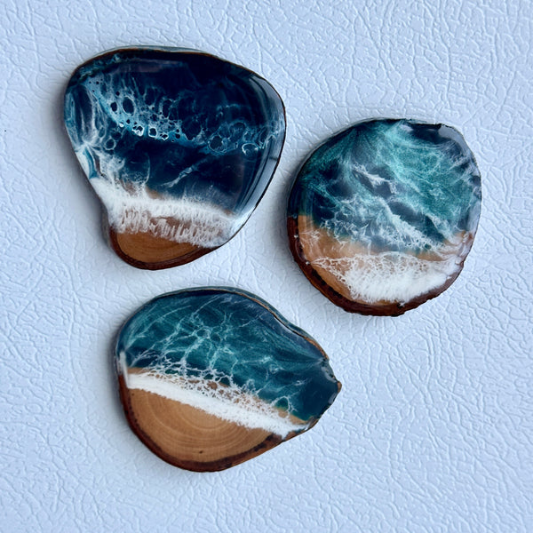 Fridge Magnet - Live Edge Wood + Epoxy Beach Waves
